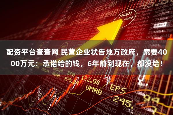 配资平台查查网 民营企业状告地方政府，索要4000万元：承诺给的钱，6年前到现在，都没给！