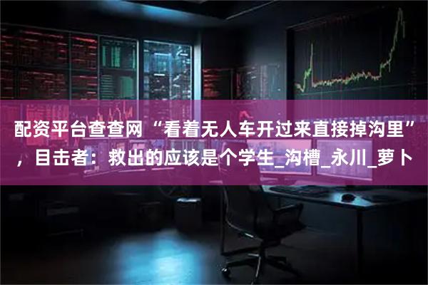 配资平台查查网 “看着无人车开过来直接掉沟里”，目击者：救出的应该是个学生_沟槽_永川_萝卜